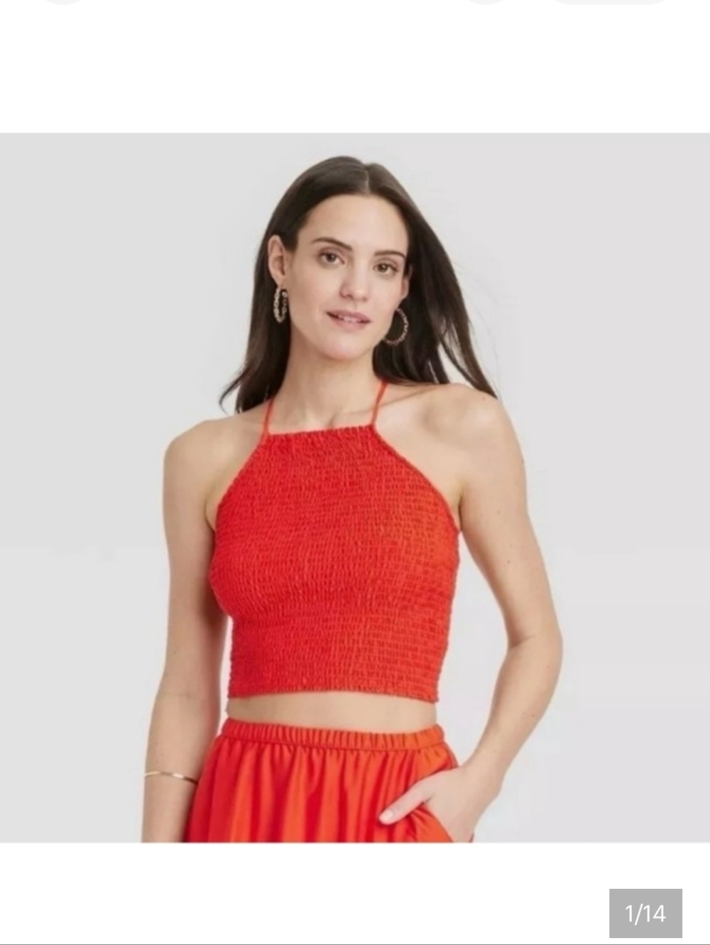A New Day Red Smocked Halter Crop Top